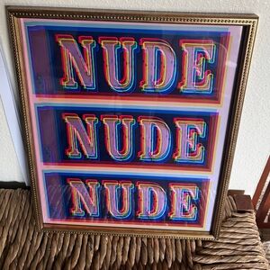 New 16x20” original art neon pink gold frame nude bathroom bedroom art